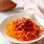 Quinoa and Sweet Potato Noodle Bolognese with Toasted Almonds Recipe