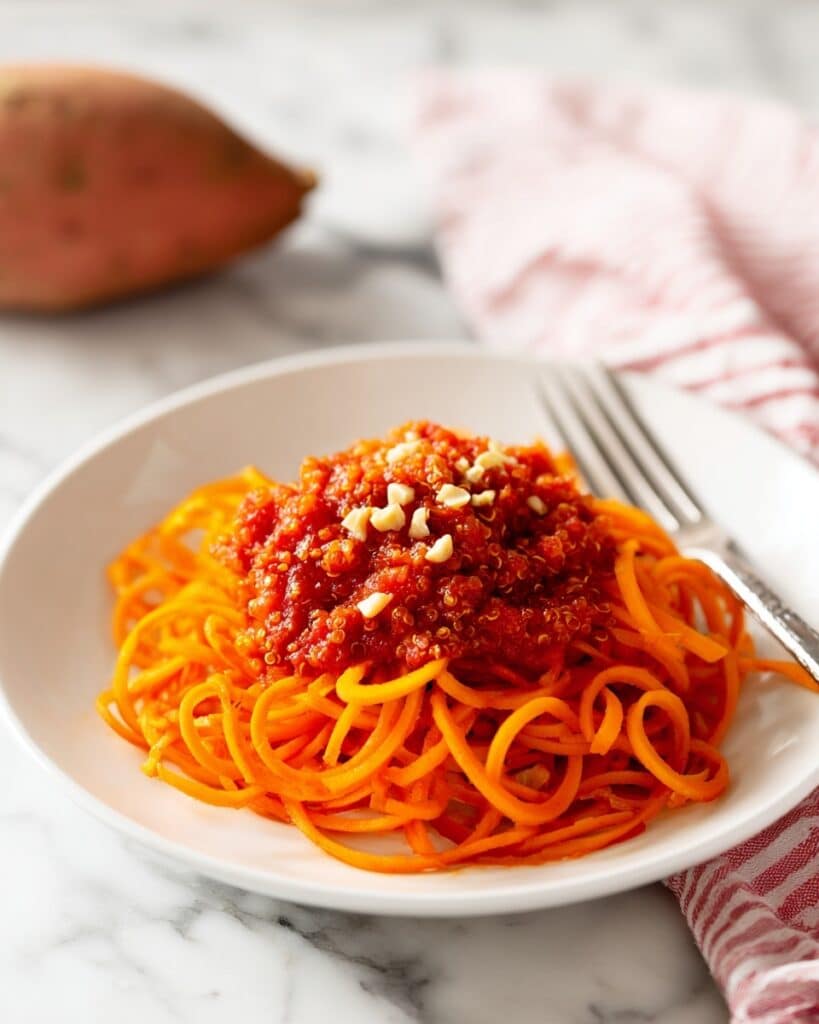 Quinoa and Sweet Potato Noodle Bolognese with Toasted Almonds Recipe