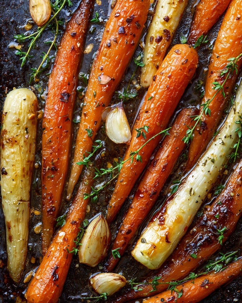 The image shows a close-up of a white plate with a neat row of roasted carrots in different colors including orange, purple, yellow, and red. The carrots have a slightly shiny, roasted texture with some char marks. On top of the carrots, there is a layer of fresh green arugula leaves scattered lightly, mixed with a few small, light-colored pumpkin seeds. The background features a white marbled surface, adding a clean and bright look to the scene. photo taken with an iphone --ar 4:5 --v 7