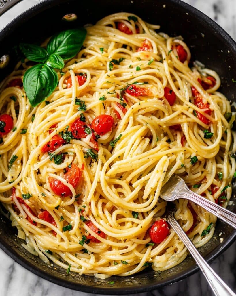 One Pot Pasta with Tomatoes, Basil and Parmesan Recipe