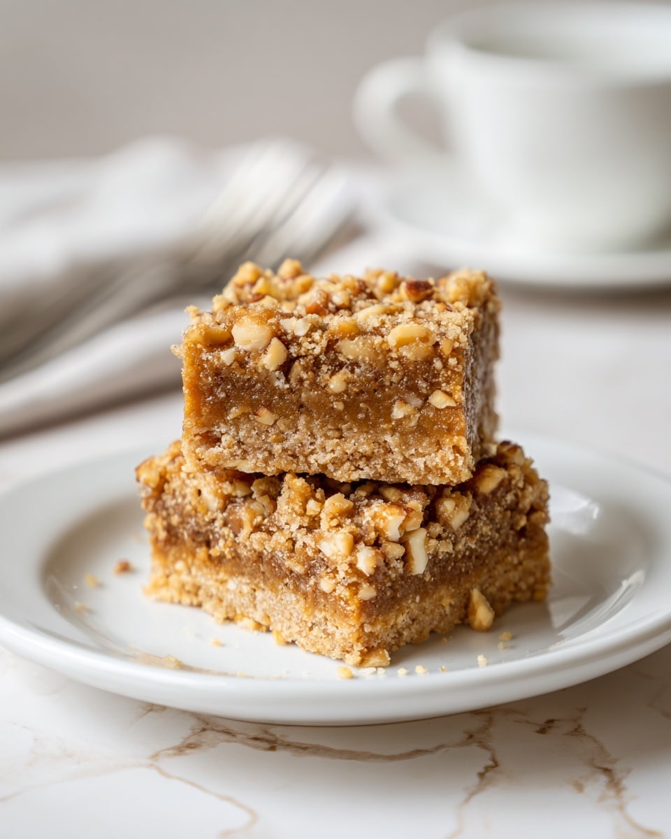 A rectangular baking pan is lined with white parchment paper that folds over the edges. Inside, there is a layered dessert starting with a creamy, light beige base layer filling the pan. On top of this base, there's a thick, crumbly layer of light brown streusel sprinkled generously with dark brown chocolate chips and medium brown pecan nuts scattered evenly across the surface. The pan sits on a white marbled surface. Photo taken with an iphone --ar 4:5 --v 7