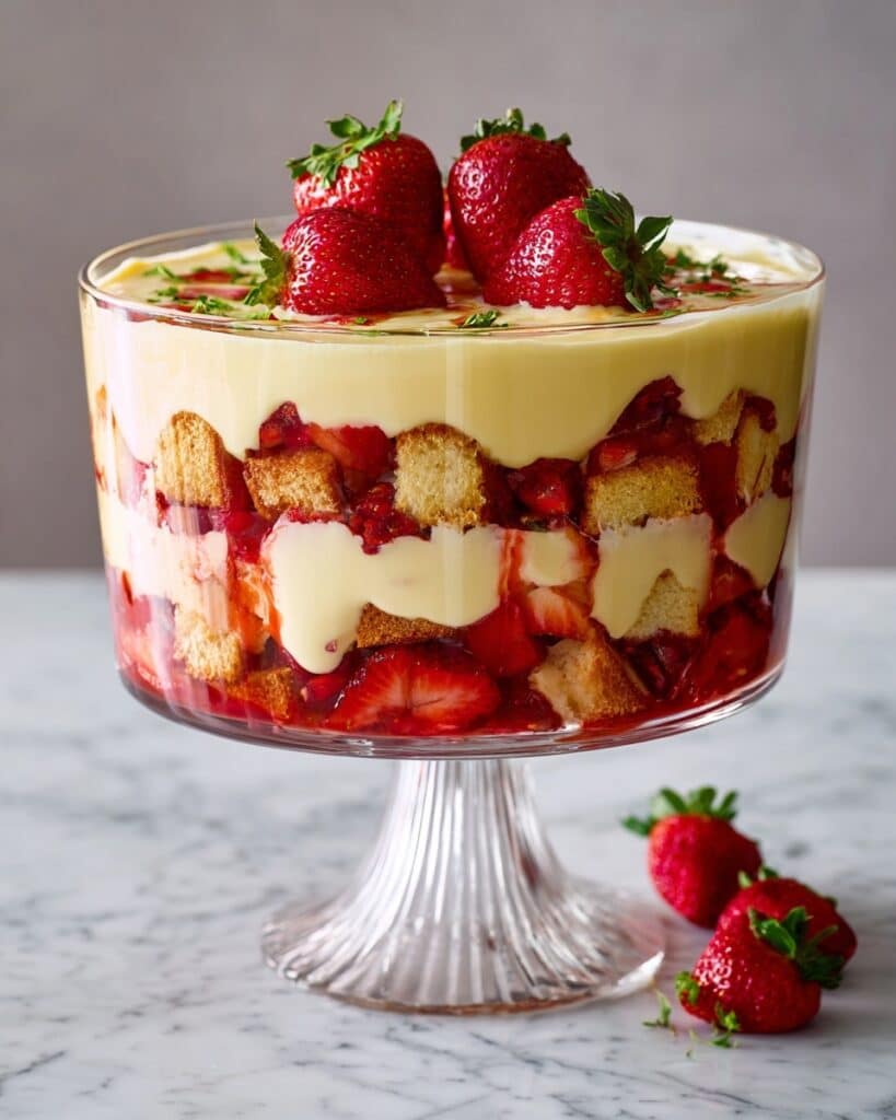 Strawberry Jam and Sherry Trifle with Custard and Fresh Berries Recipe