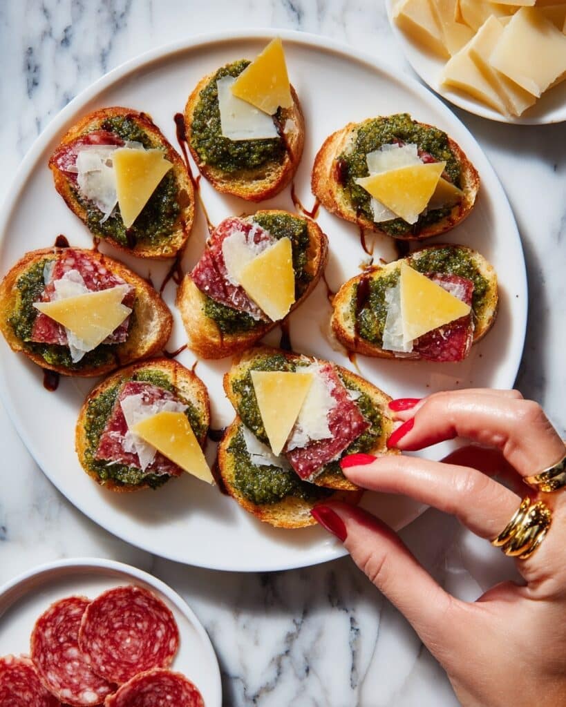 Pesto Crostini with Parmesan & Soppressata Recipe