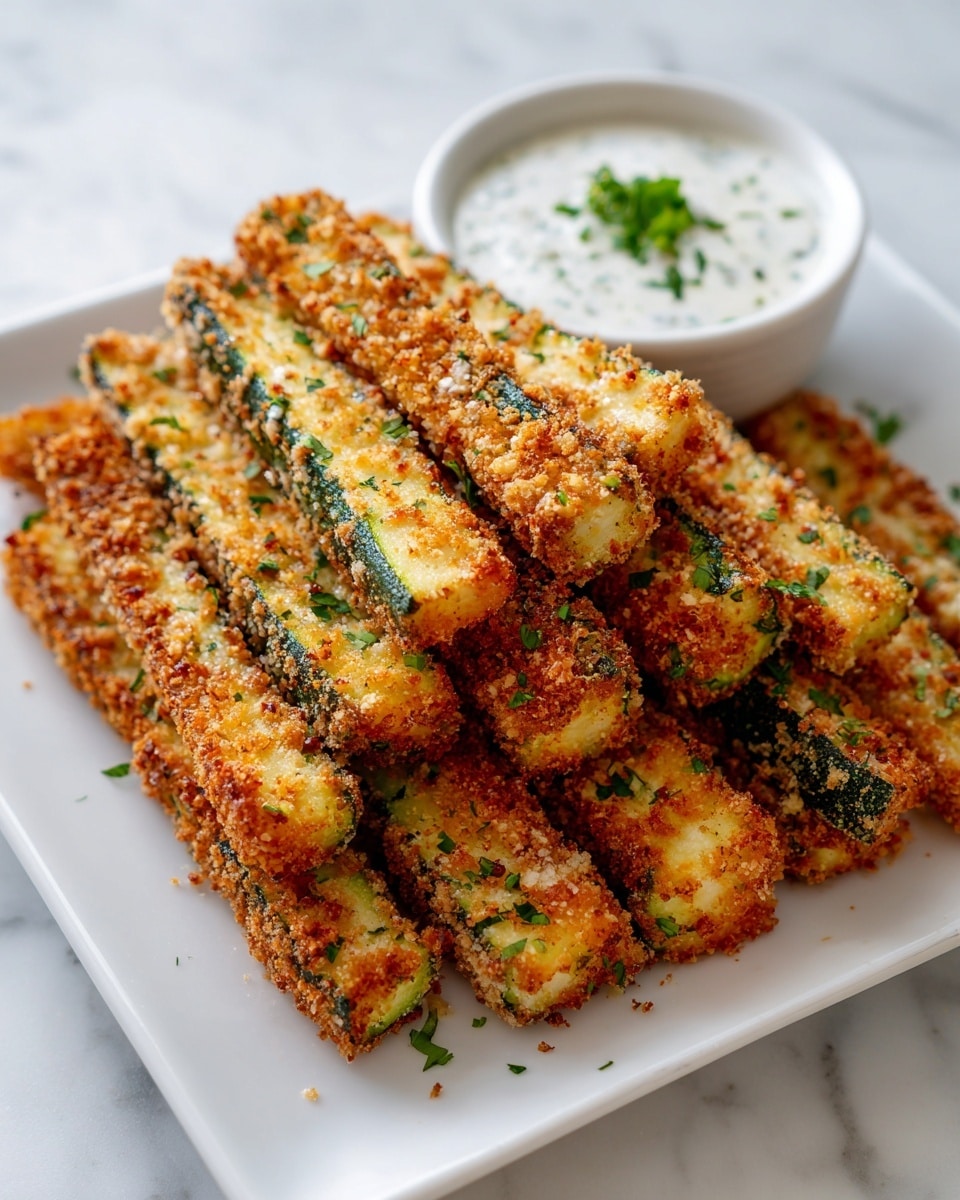 A white square plate holds about two layers of golden-brown fried sticks, crispy and unevenly crumb-coated, with small bits of green herbs sprinkled on top. The sticks are arranged in a close, slightly messy pile covering most of the plate, showing varied shades of light to darker brown in the crunchy coating. In the top right corner of the plate is a small round white bowl filled with a creamy white sauce garnished with a small green herb. The plate sits on a soft white cloth over a white marbled surface. Photo taken with an iphone --ar 4:5 --v 7