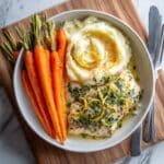 Lemon Herb Chicken with Creamy Mashed Potatoes and Roasted Carrots Recipe