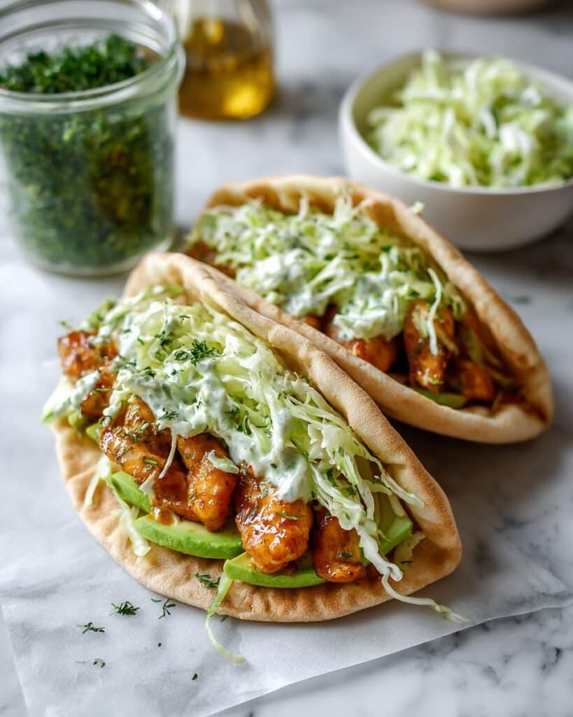 Sheet Pan Chicken Pitas with Herby Ranch Slaw Recipe