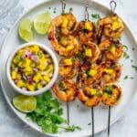 Grilled Shrimp Skewers with Mango Pineapple Salsa Recipe