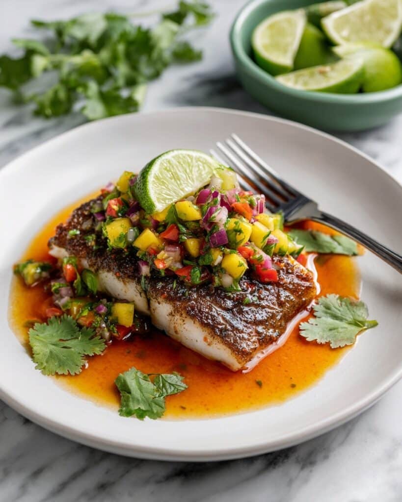 Blackened Halibut with Mango and Avocado Salsa Recipe