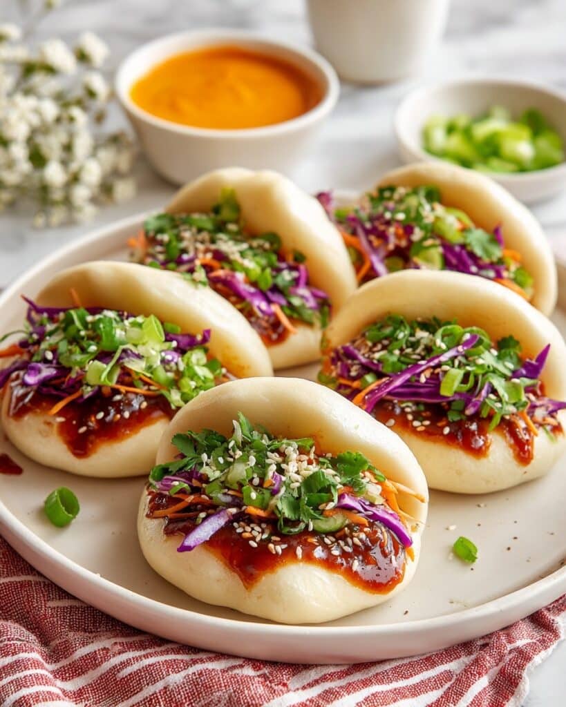 Quick Fluffy Bao Buns with Gochujang Chicken and Slaw Recipe