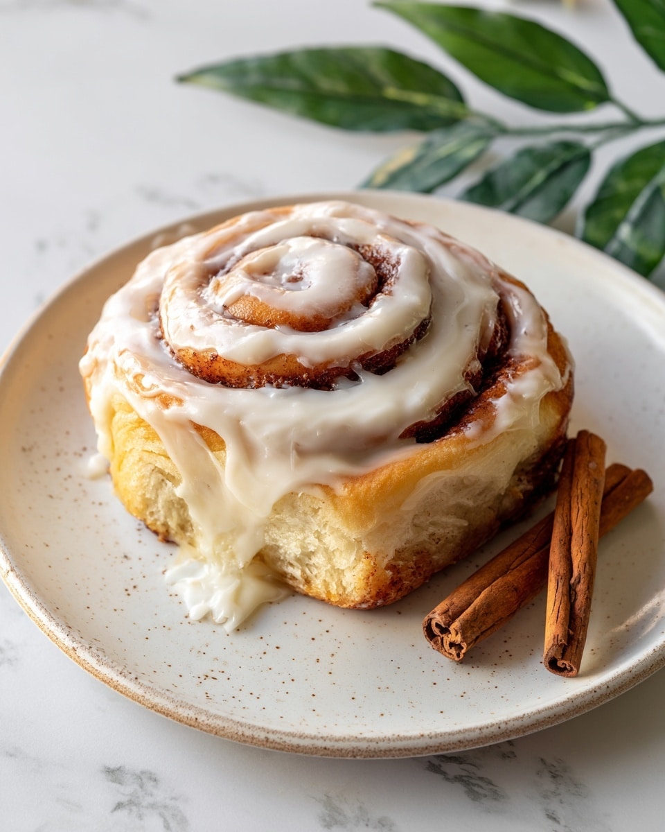 The image shows a white dish filled with twelve cinnamon rolls arranged in three rows and four columns. Each roll is thick, swirled with dark brown cinnamon layers, and generously covered with creamy, pale yellow icing that has a smooth and slightly glossy texture. The cinnamon rolls fill the dish completely, with the icing spread thickly over the top, hiding some of the rolls' details but showing enough of the spiral patterns. The dish sits on a white marbled surface with a blue and white striped cloth partially visible under it. photo taken with an iphone --ar 4:5 --v 7