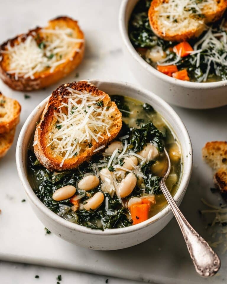 White Bean Kale Soup with Parmesan Toast Recipe