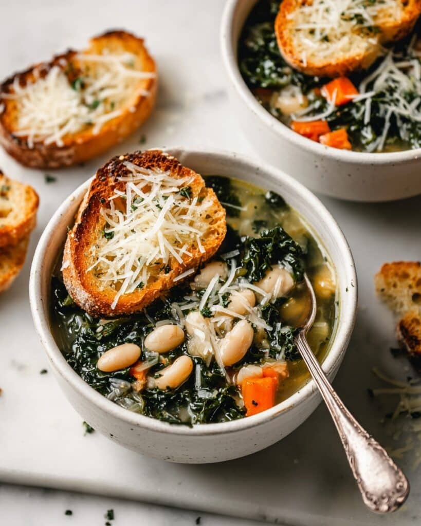 White Bean Kale Soup with Parmesan Toast Recipe