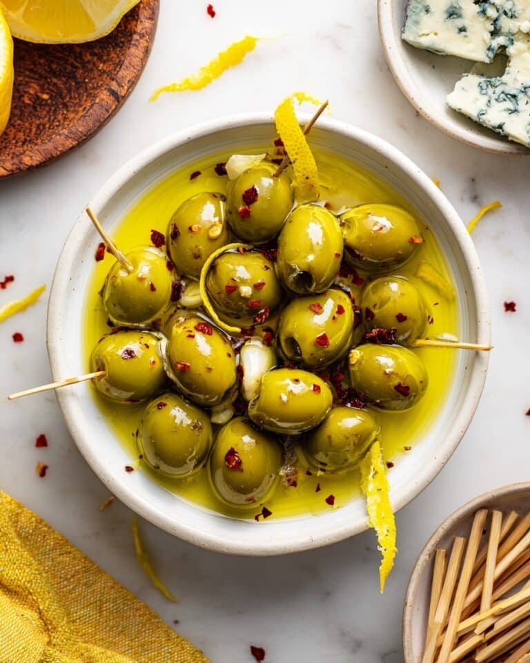 Easy Blue Cheese Stuffed Olives with Lemony Infused Oil Recipe