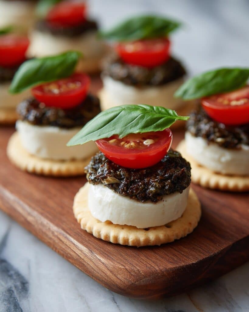 Mediterranean Brie Cracker Sandwich Bites Recipe