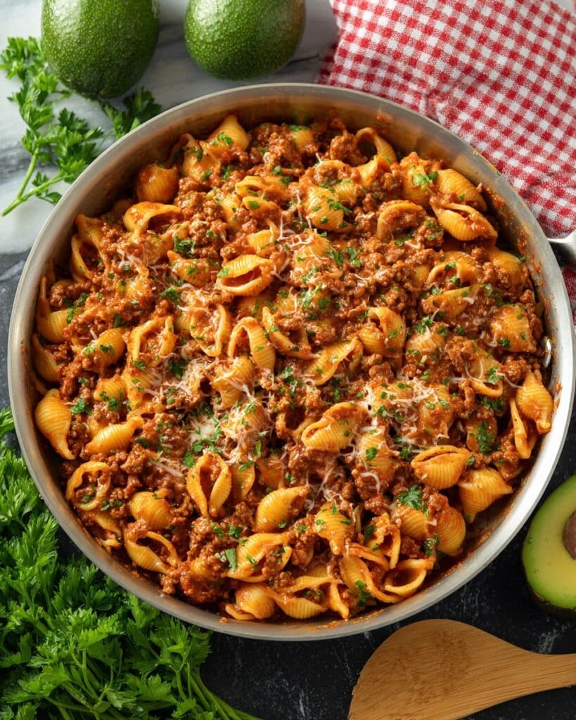 One Pot Beef Taco Pasta Skillet Recipe