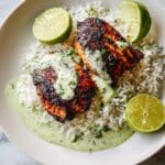 Peruvianish Chicken with Jalapeño Yogurt Sauce and Cilantro Rice Recipe