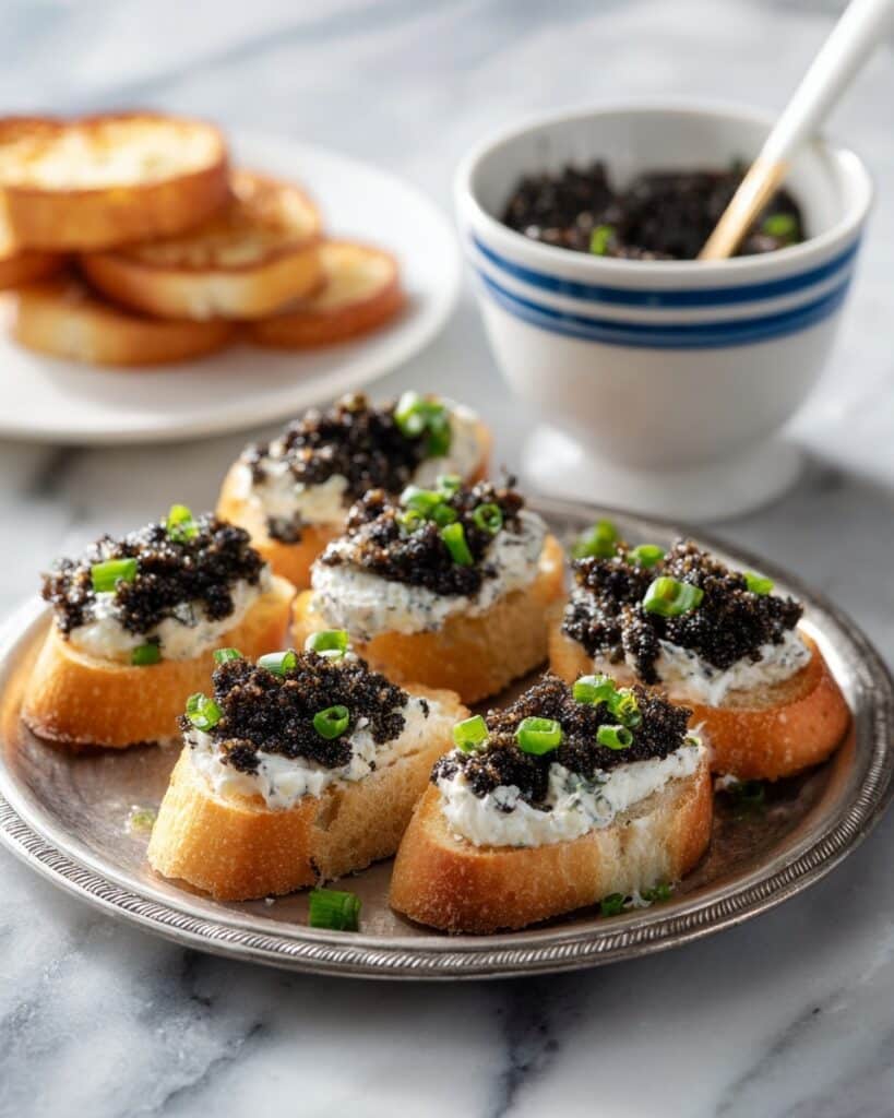 Lentil Caviar on Toasted Baguette Slices Recipe