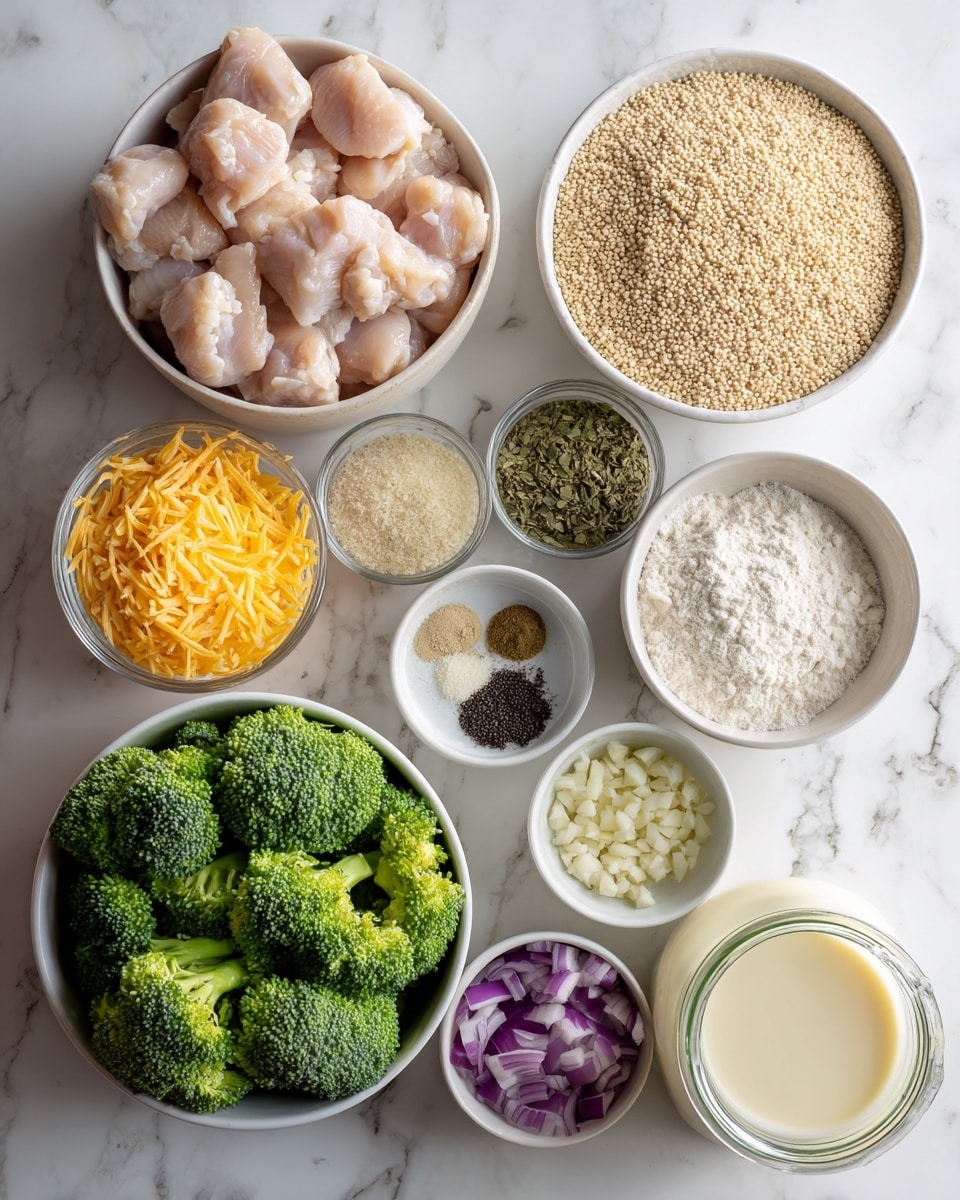 This image shows a white pan filled with a dish made of light yellow quinoa and pinkish-orange shrimp mixed throughout, topped with small green parsley pieces spread all over. Thin yellow lemon slices arranged in a circle sit on top of the quinoa and shrimp mixture. On the right side of the pan, two silver spoons rest together inside the pan. The pan is on a blue cloth over a white marbled surface. In the background, there is a blurred bag of quinoa. Photo taken with an iphone --ar 4:5 --v 7