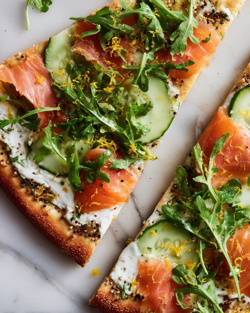 Smoked Salmon Pizza with Cream Cheese, Dill, and Arugula Recipe