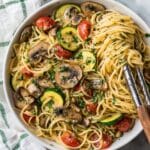 Vegetable Linguine with Mushrooms, Zucchini, and Melted Cheeses Recipe