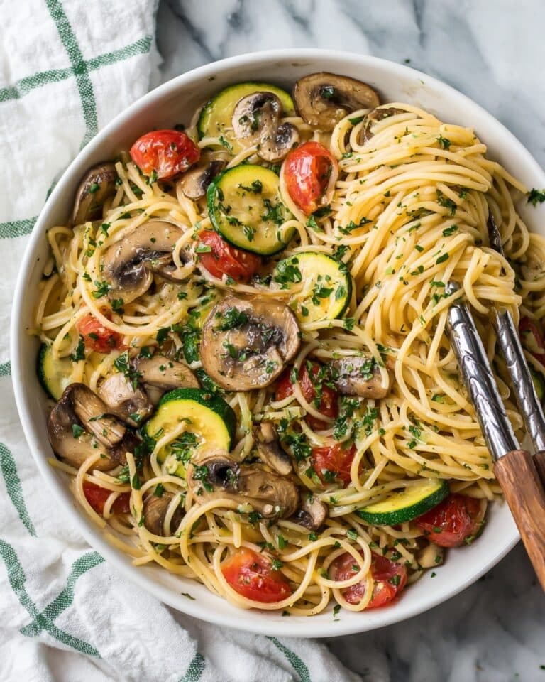 Vegetable Linguine with Mushrooms, Zucchini, and Melted Cheeses Recipe