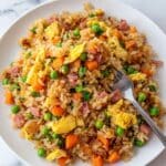 Baked Fried Rice with Bacon, Ham, and Scrambled Eggs Recipe