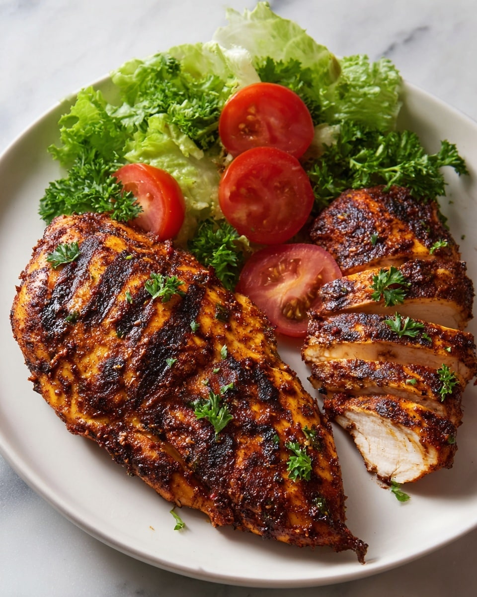 Two large pieces of fish fillets lay flat on a white plate, each coated with a thick layer of reddish-brown seasoning mixed with green herbs and coarse white salt, creating a rough, textured surface. The seasoning covers the entire top side of the fillets, with the edges slightly darker, showing uneven baking or frying. The background is a white marbled texture. photo taken with an iphone --ar 4:5 --v 7
