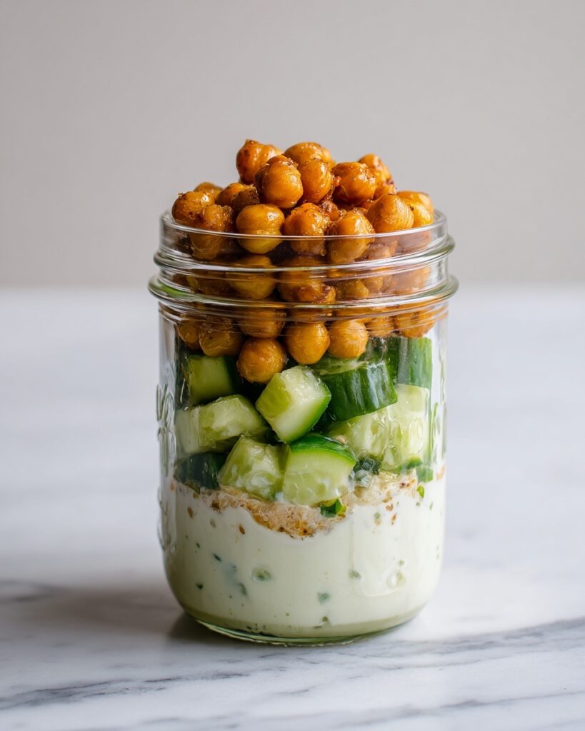 Cottage Cheese Snack Jar with Cucumber and Crunchy Chickpeas Recipe