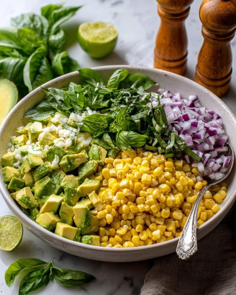 Easy Avocado Corn Salad with Lime and Basil Recipe