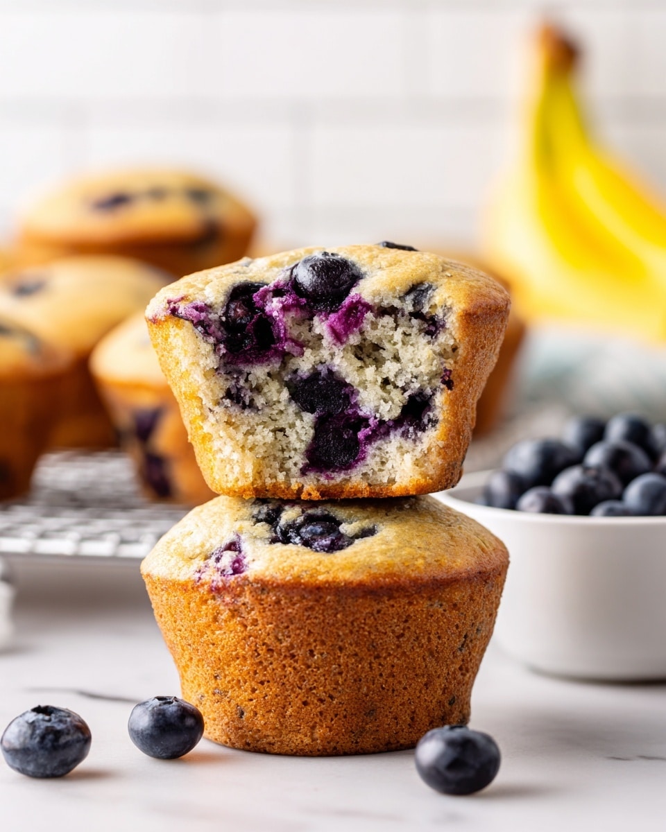 A dark gray baking tray holds twelve blueberry muffins lined with light blue paper cups. Each muffin has a golden brown top slightly cracked, showing soft texture inside with several dark blue blueberries visible on the surface. The tray is on a white marbled surface with a teal cloth on the side, adding a pop of color. The muffins look warm and fresh, filling the whole tray evenly. photo taken with an iphone --ar 4:5 --v 7