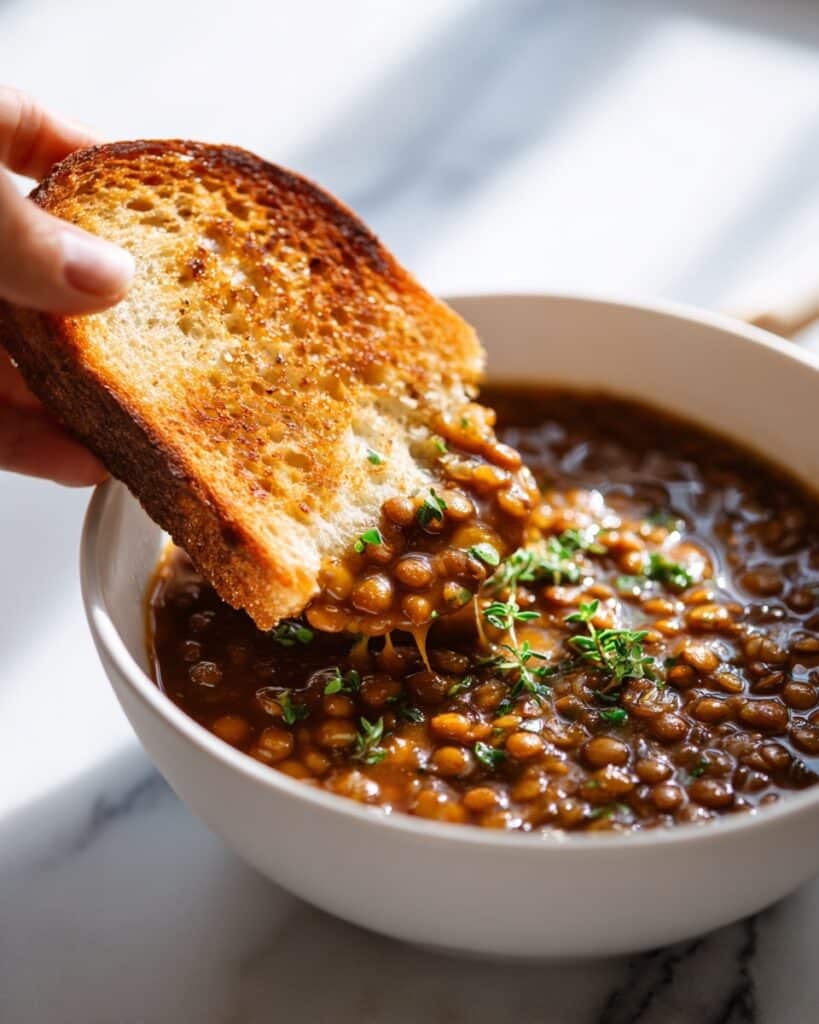 Hearty Lentil Soup with Fresh Lemon and Warm Crusty Bread Recipe