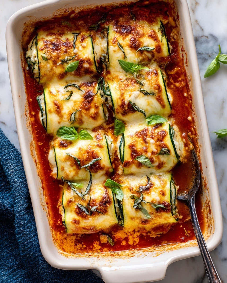 A white baking dish filled with a layered baked dish with nine rectangular pieces arranged in three rows. The bottom layer is a thick, red tomato sauce, topped with thin, light green slices of zucchini, followed by a layer of melted white and golden cheese that covers each piece unevenly. Fresh green basil leaves are scattered on top, adding a fresh touch. A woman's hand is holding the baking dish while another woman's hand is using a long knife to cut one of the rectangular pieces. The whole scene is set on a white marbled surface. photo taken with an iphone --ar 4:5 --v 7