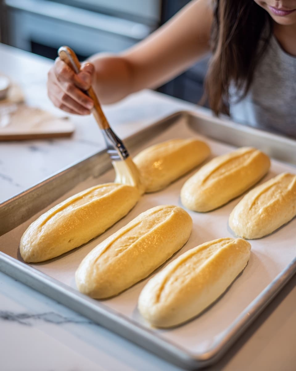 A single, smooth, and round ball of bread dough sits in the middle of a deep white bowl with a light brown rim. The dough is pale cream in color with a soft and slightly dimpled texture on top. The bowl rests on a white marbled surface with a wooden spatula lying next to it on the right side. A white cloth with beige edges is placed to the left of the bowl. The scene is lit softly, showing the dough's light and airy texture clearly. Photo taken with an iphone --ar 4:5 --v 7