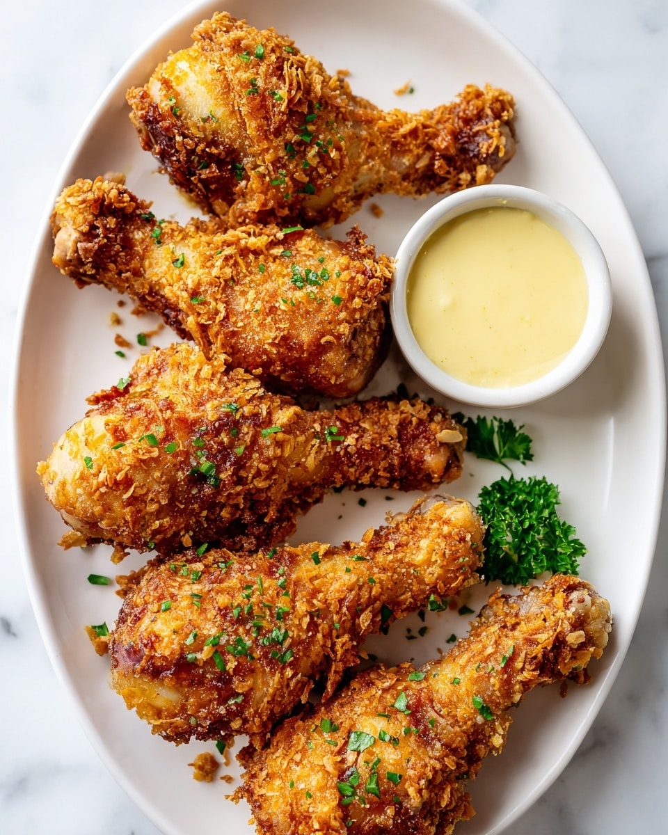 The image shows three pieces of crispy fried chicken drumsticks placed on a cooling rack. Each drumstick is coated with a crunchy, golden-brown breading that has a rough texture from the crumbs. The drumsticks are arranged side by side on the silver rack, and crumbs are scattered around on the white marbled surface below. The chicken looks freshly fried and hot, with the breading slightly uneven for a natural homemade appearance. Photo taken with an iphone --ar 4:5 --v 7