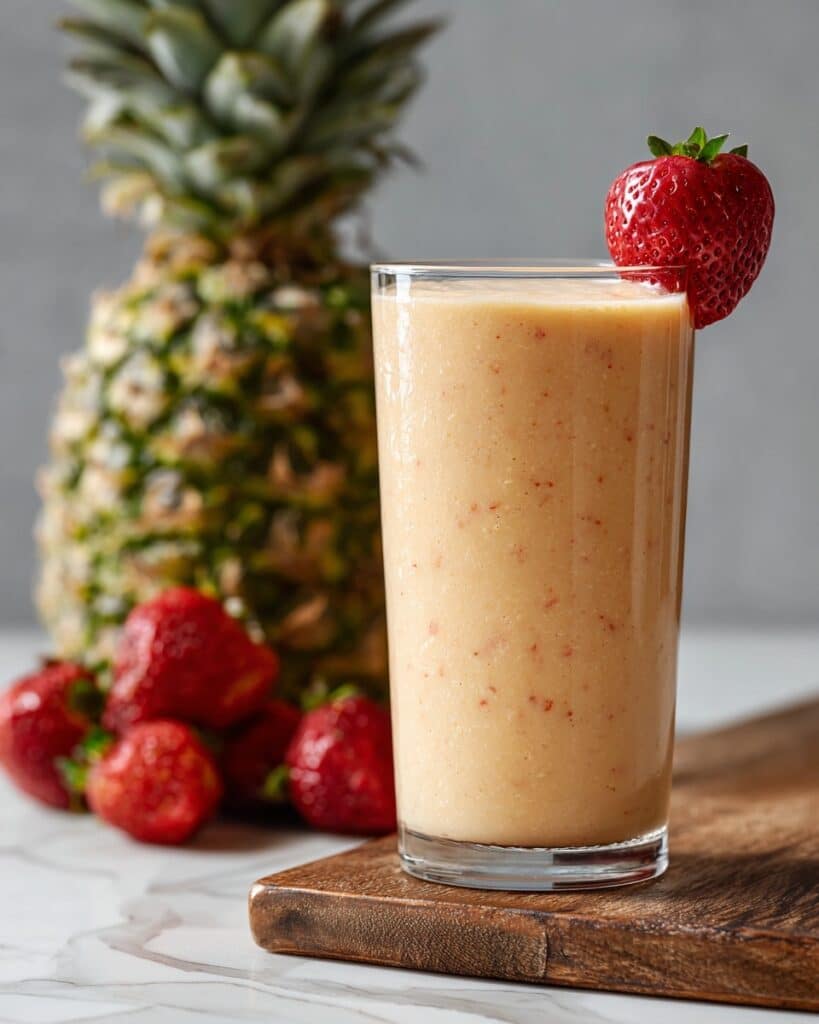 Sweet Strawberry Pineapple Peach Smoothie (Dairy-Free, No Banana) Recipe
