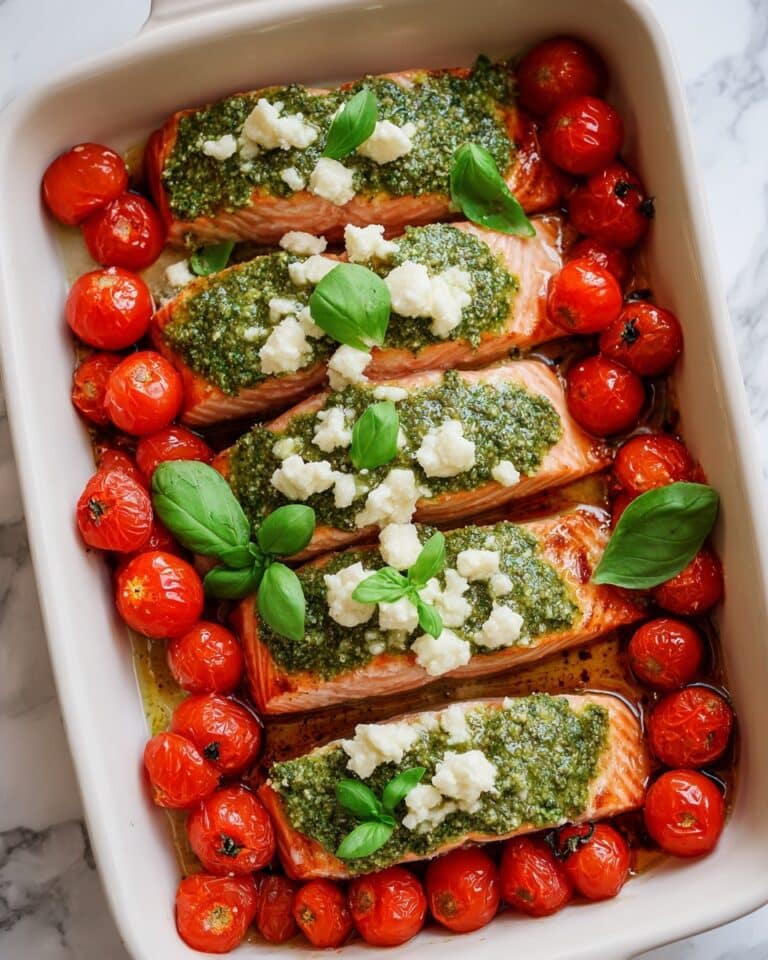 Pesto Salmon with Cherry Tomatoes and Parmesan Recipe