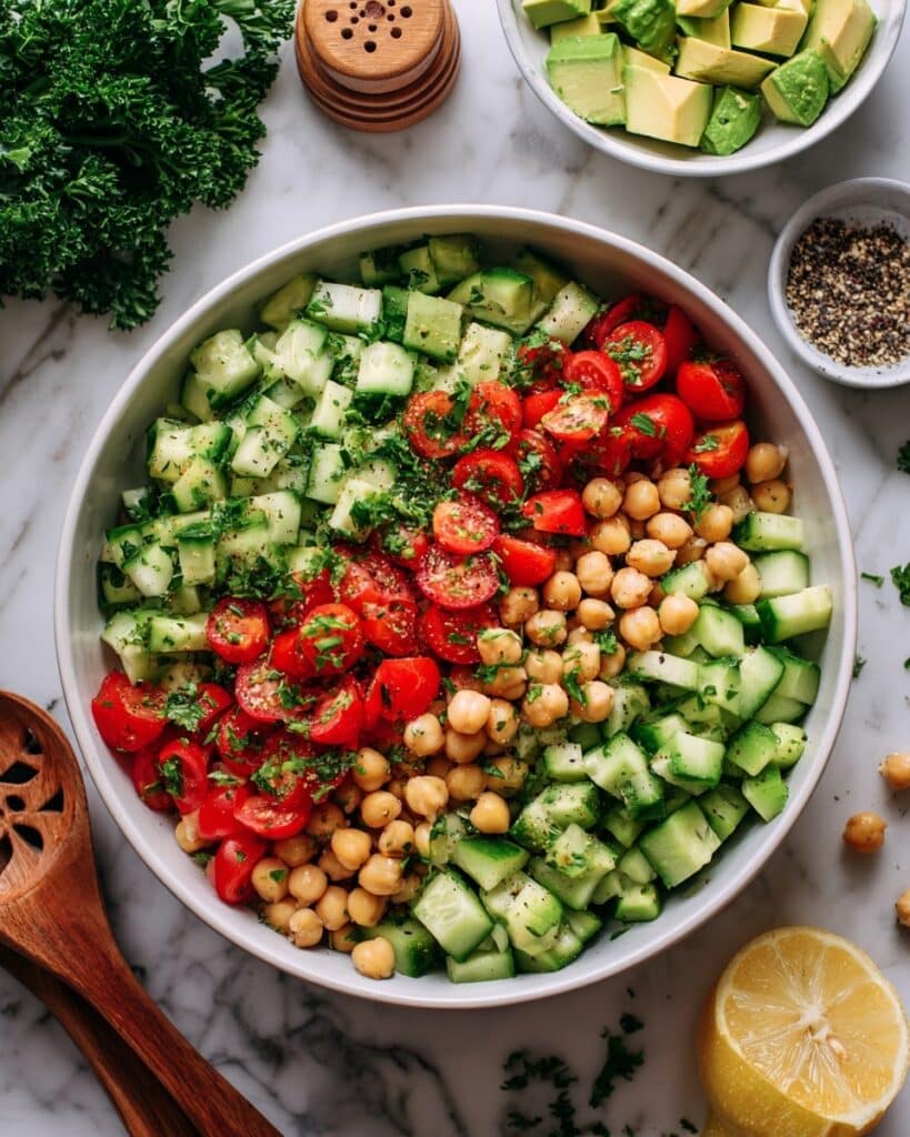Chickpea Salad with Fresh Vegetables and Lemon Vinaigrette Recipe