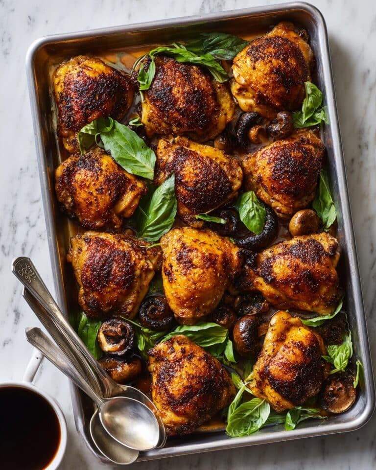 Oven Baked Balsamic Chicken Thighs with Mushrooms and Herb Drizzle Recipe