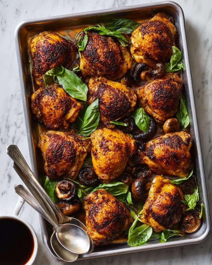 Oven Baked Balsamic Chicken Thighs with Mushrooms and Herb Drizzle Recipe