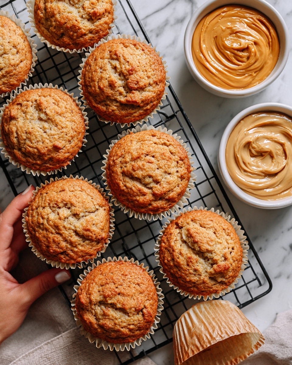 A gold muffin tray holds 12 freshly baked muffins with a golden-brown top and textured cracks, each placed inside brown paper liners. The tray is held by two woman's hands at the bottom corners, showing nails painted light blue. The background is a white marbled surface that adds a subtle contrast to the warm tones of the muffins and tray. The light softly highlights the muffins' domed, slightly rough texture and the metallic shimmer of the tray. photo taken with an iphone --ar 4:5 --v 7