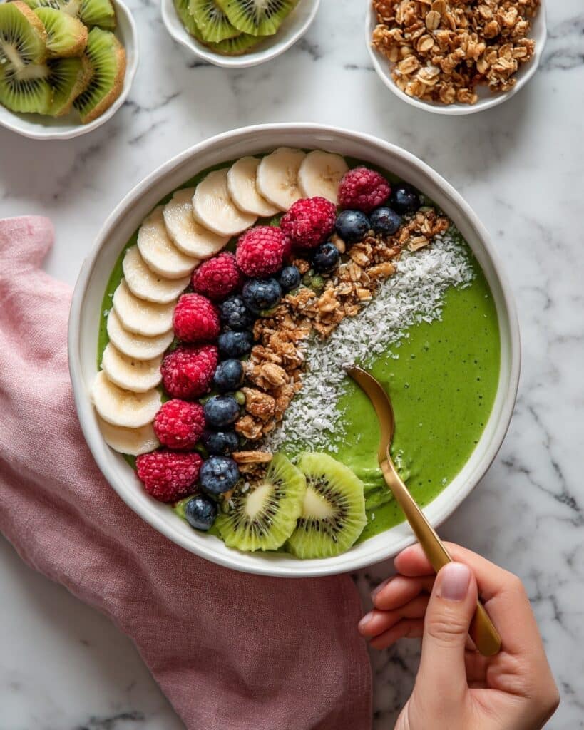 Creamy Green Smoothie Bowl with Mango, Banana, and Toppings Recipe