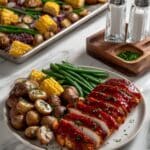 Sheet Pan BBQ Chicken with Potatoes, Green Beans, and Corn Recipe