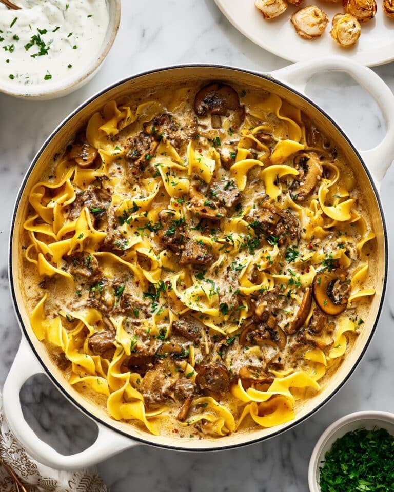 Creamy Beef Stroganoff with Mushrooms and Egg Noodles Recipe