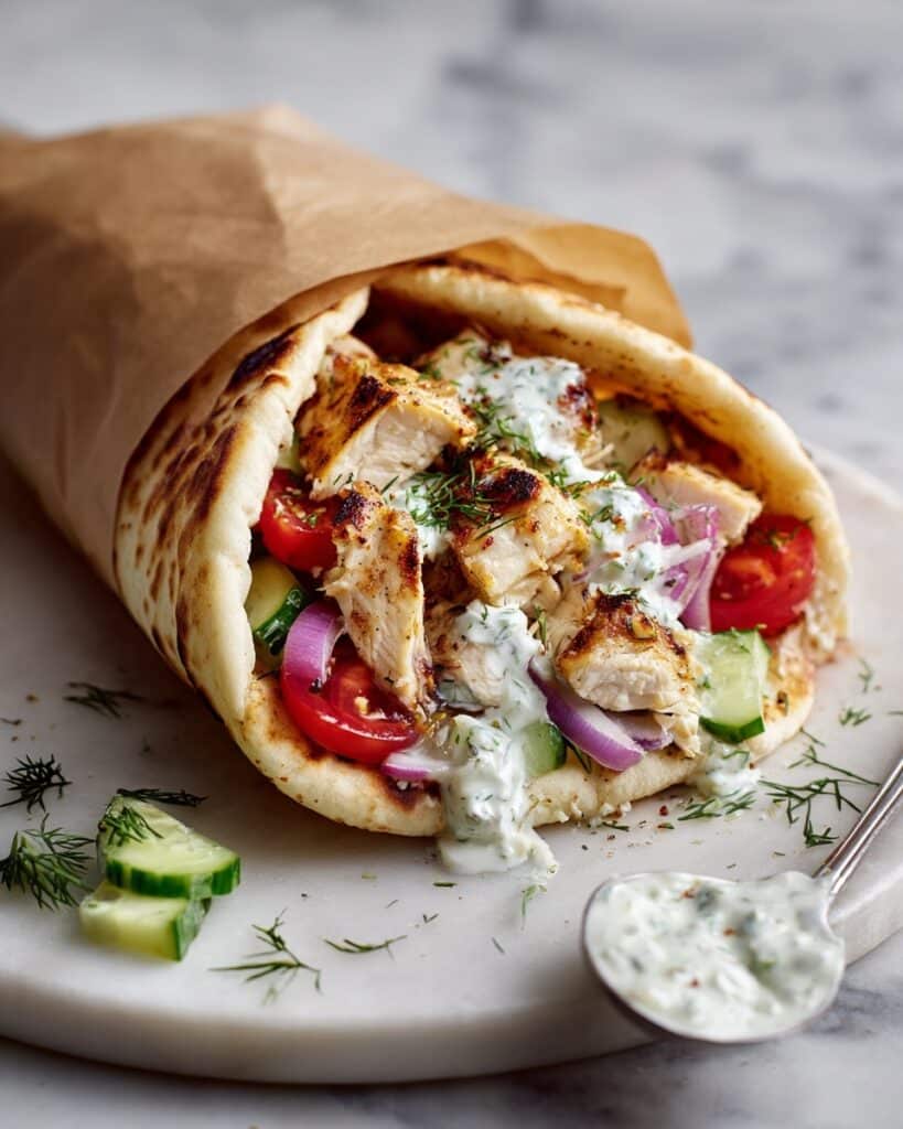 Pita Shawarma with Spiced Chicken and Creamy Tzatziki Recipe