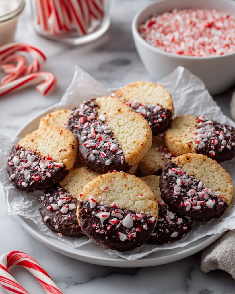 Peppermint Chocolate Dipped Shortbread Recipe