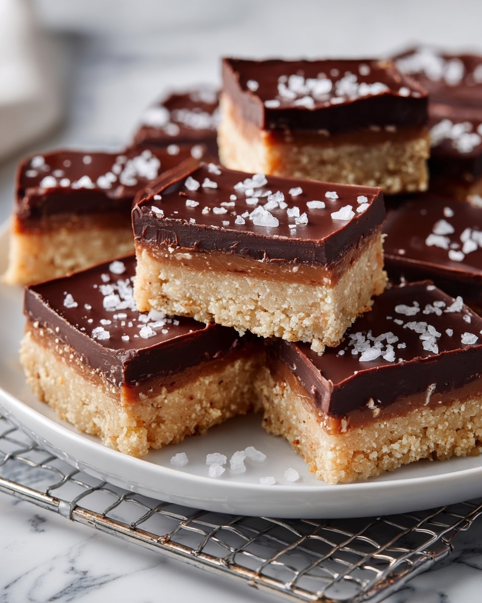 The image shows two rectangular layers of a dessert. On the left side is a light brown, rough-textured base layer spread evenly inside a white baking dish with parchment paper around the edges. It looks firm and crumbly. On the right side is a smooth, dark chocolate layer covering the same shape on parchment paper on a wooden surface, topped with a small sprinkle of chocolate bits in one corner. The chocolate layer has a glossy finish with slight swirls and minor bubbles. The background is a white marbled texture. Photo taken with an iphone --ar 4:5 --v 7