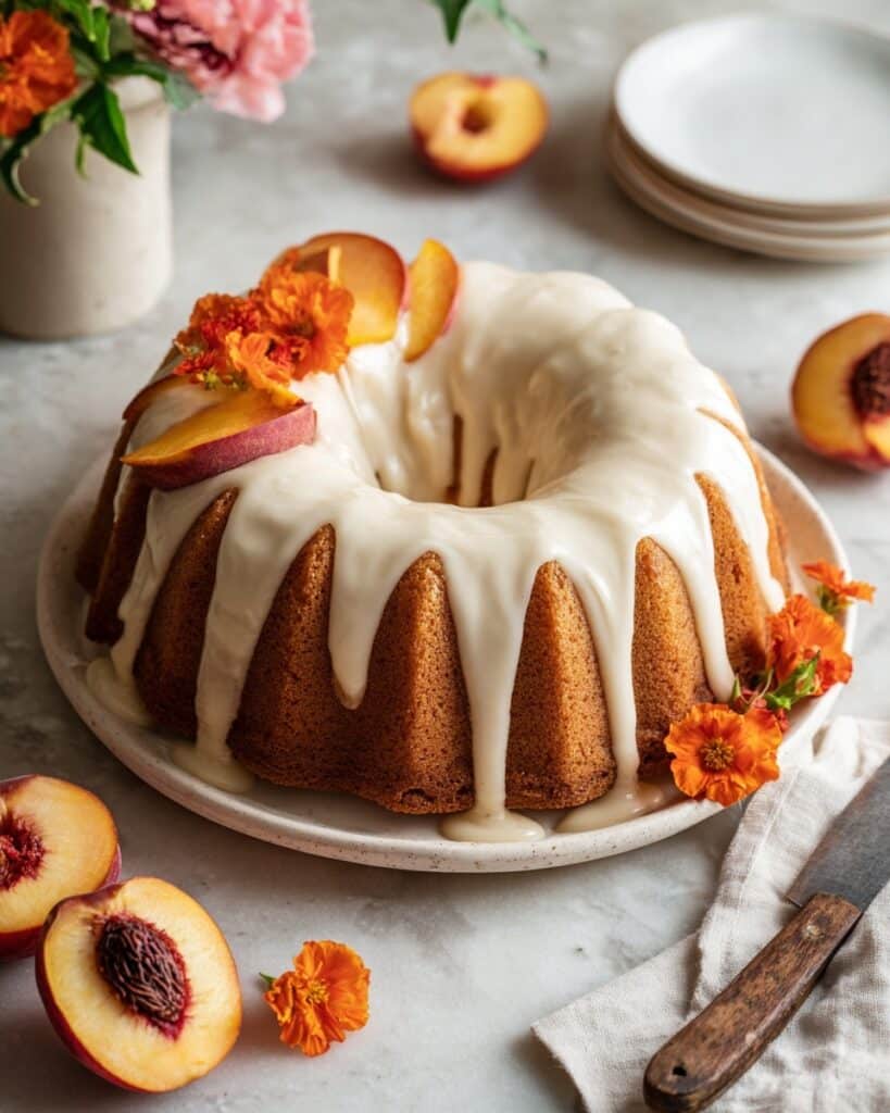 Peach Bundt Cake with Brown Butter Icing Recipe