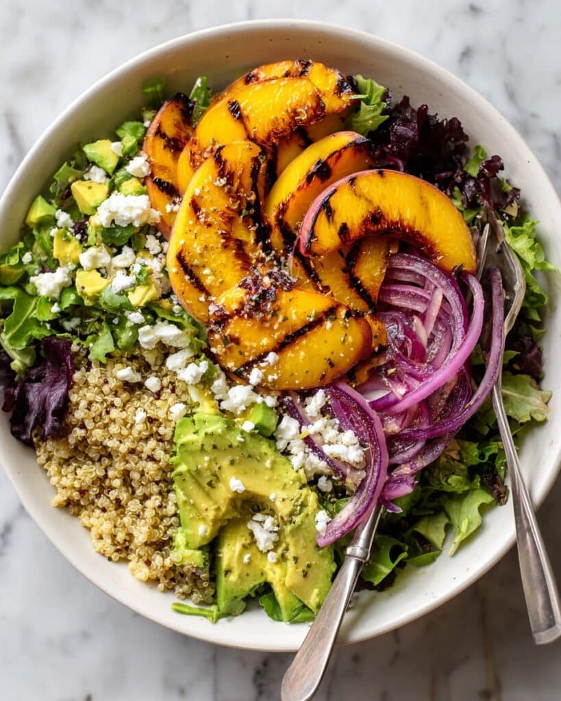 Peach and Feta Quinoa Salad with Grilled Peaches and Balsamic Recipe