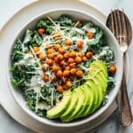 Lemon Kale Caesar Salad with Crispy Chickpeas and Vegan Parmesan Recipe