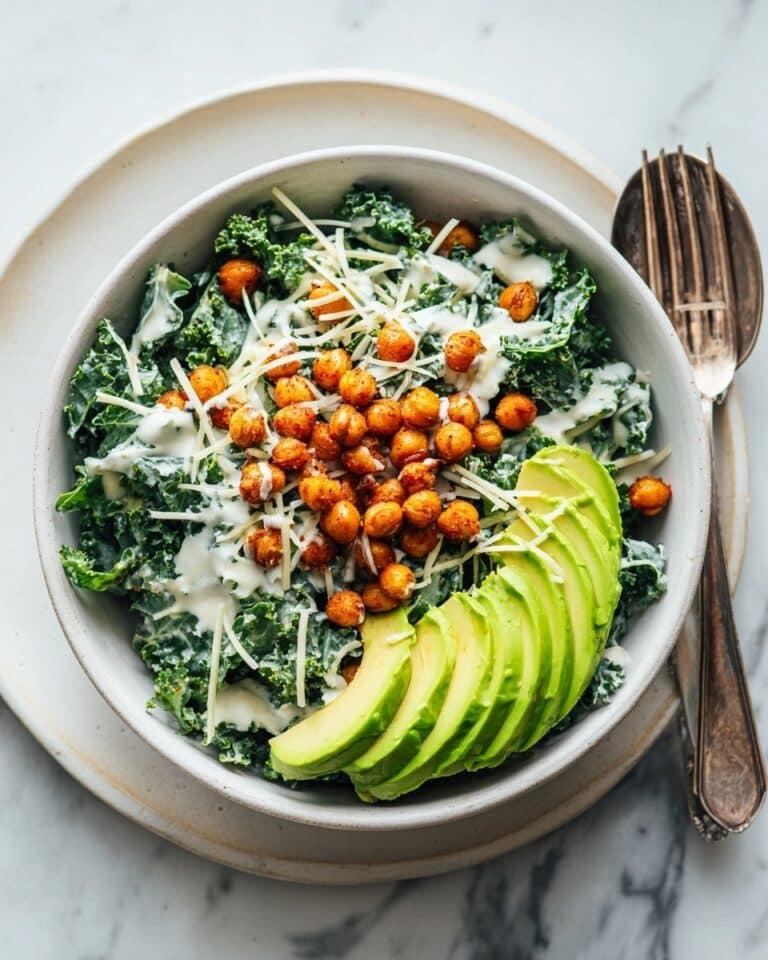 Lemon Kale Caesar Salad with Crispy Chickpeas and Vegan Parmesan Recipe